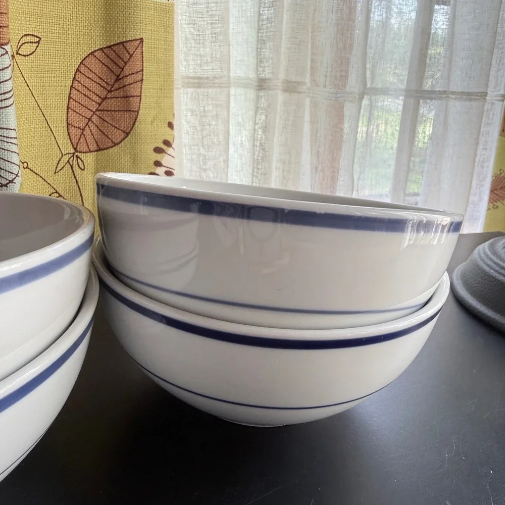 Oneida Maître de Porcelain Blue Band Soup Cereal Bowls 6